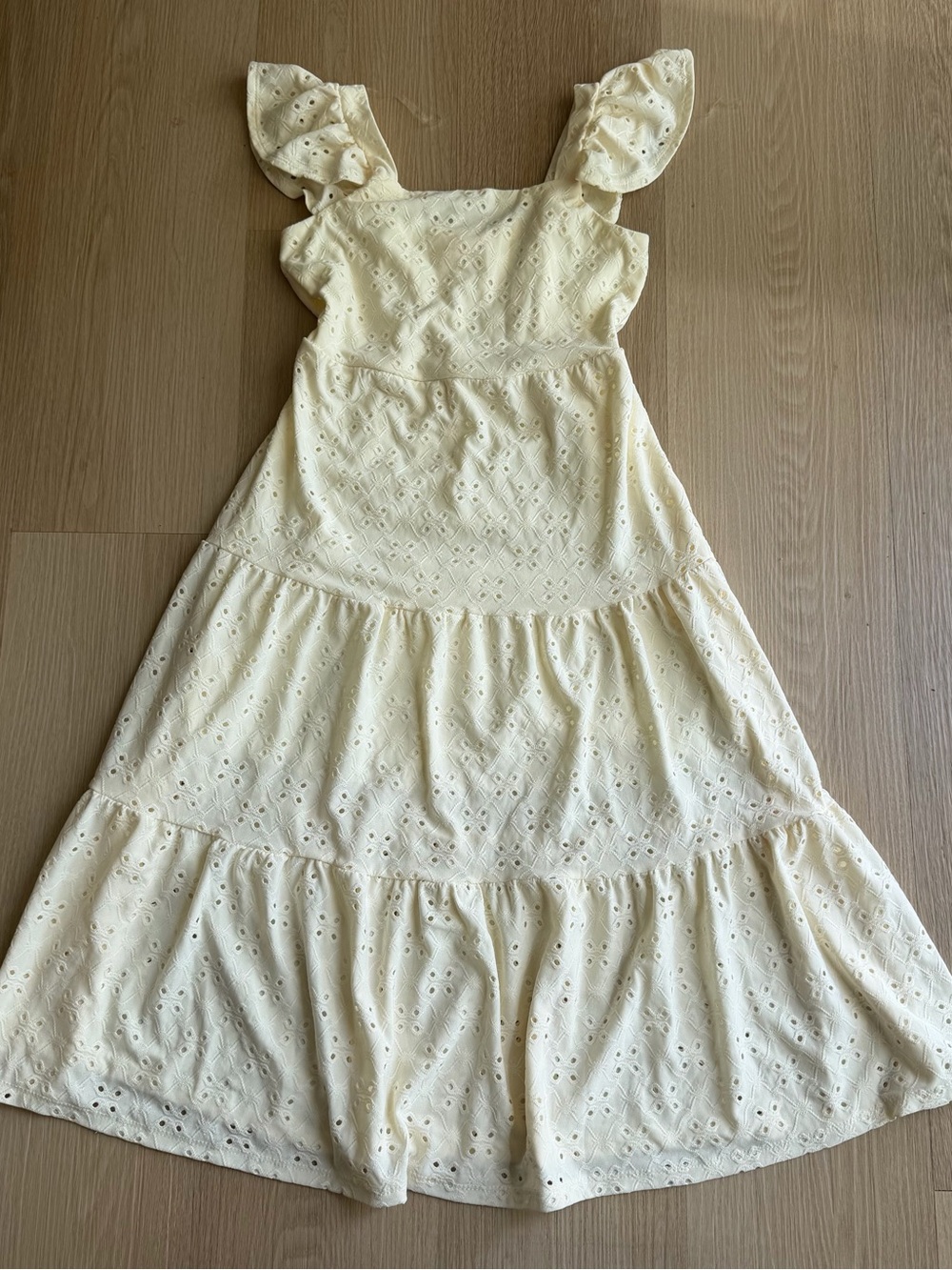 Love Squared Girls Eyelet Tiered Square Neck Flutter Sleeve Midi Dress 8 Lined